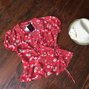 Floral Red Wrap Top